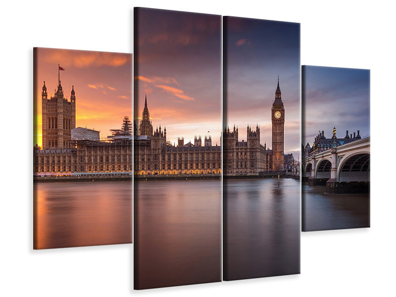 4-piece-canvas-print-london-palace-of-westminster-sunset