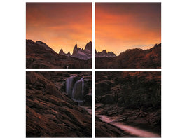 4-piece-canvas-print-waterfall-sunset