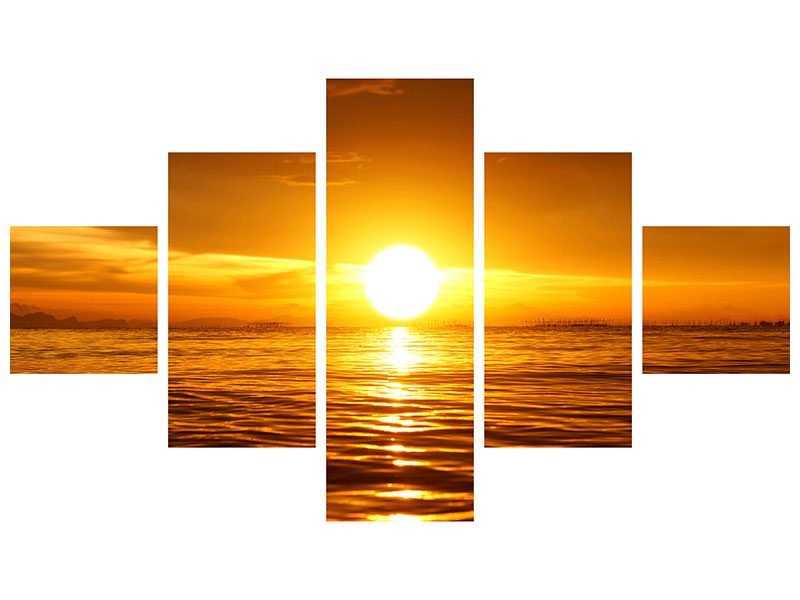 5-piece-canvas-print-glowing-sunset-on-the-water