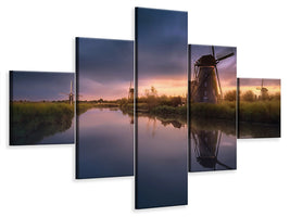 5-piece-canvas-print-kinderdijk-windmills