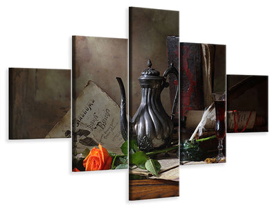 5-piece-canvas-print-still-life-with-teapot-and-roses