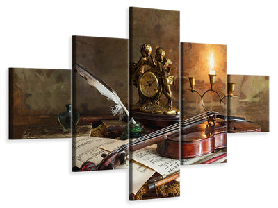 5-piece-canvas-print-still-life-with-violin-and-clock