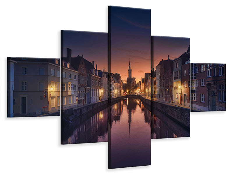 5-piece-canvas-print-sunset-in-brugge