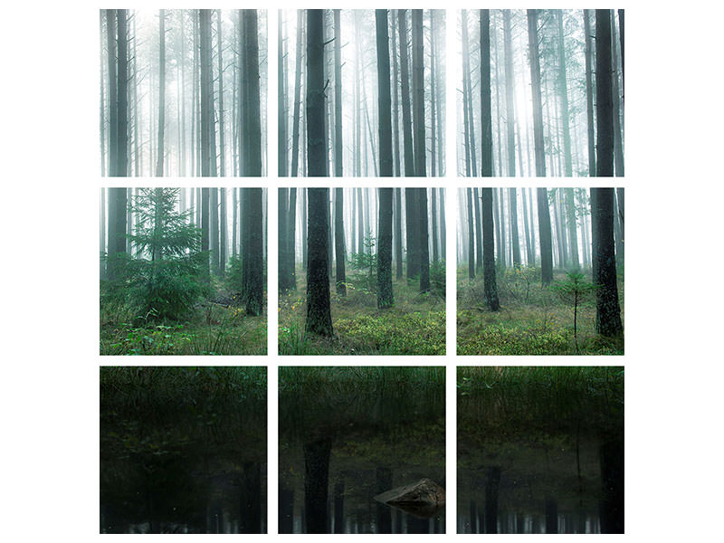 9-piece-canvas-print-lake-in-forest