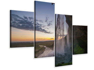 modern-4-piece-canvas-print-evening-mood-at-the-waterfall