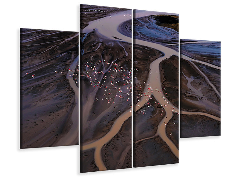 4-piece-canvas-print-flying-over-lake-magadi-i