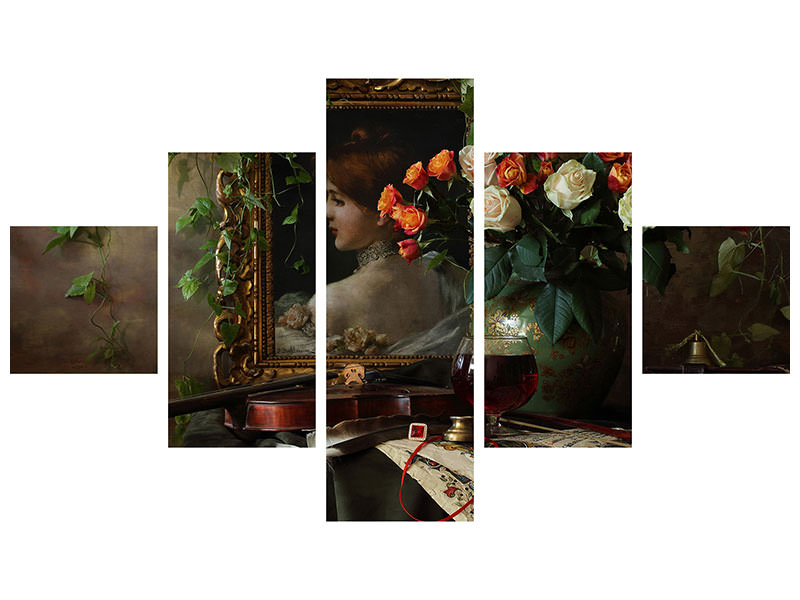 5-piece-canvas-print-still-life-with-violin-and-flowers-ii