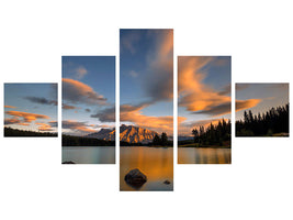 5-piece-canvas-print-two-jack-lake-sunset