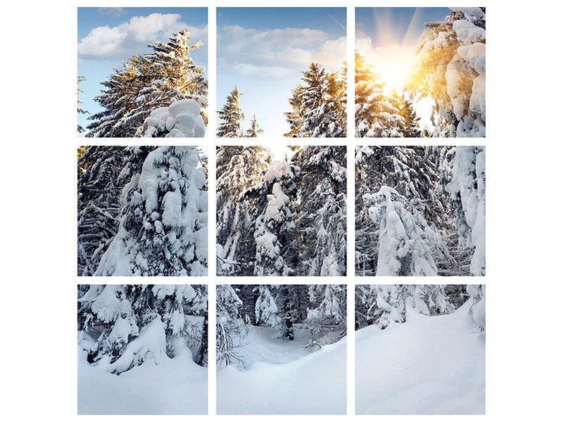 9-piece-canvas-print-fir-in-snow