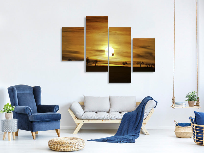 modern-4-piece-canvas-print-sunset-with-hot-air-balloon