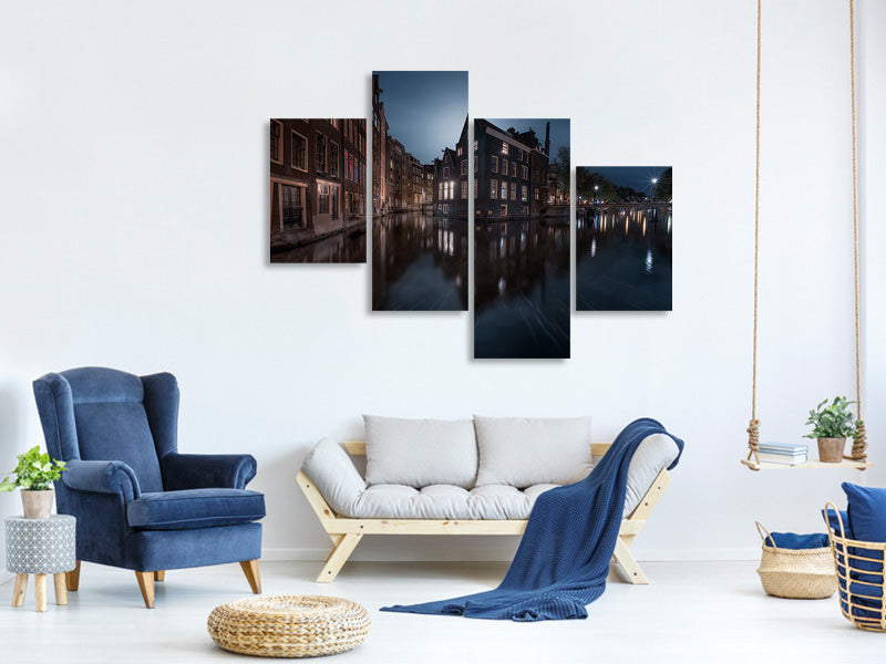 modern-4-piece-canvas-print-the-house-under-the-moonlight