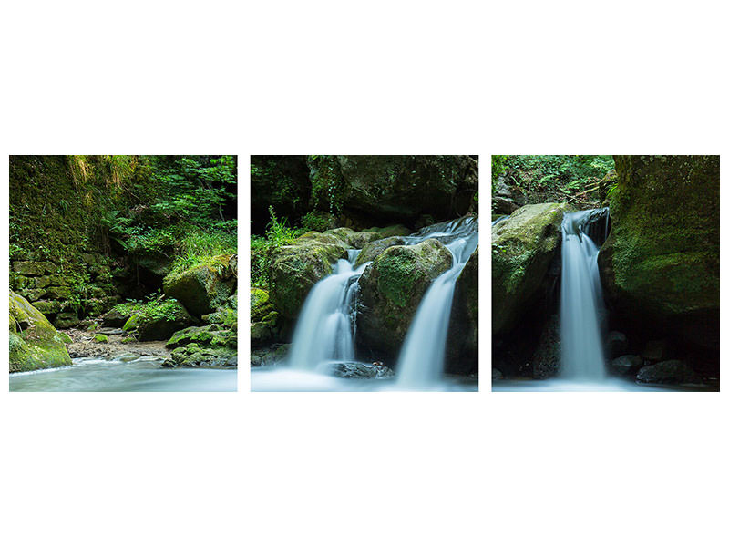 panoramic-3-piece-canvas-print-falling-water-in-the-wood