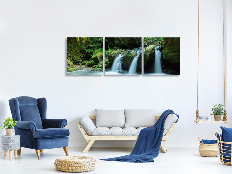 panoramic-3-piece-canvas-print-falling-water-in-the-wood