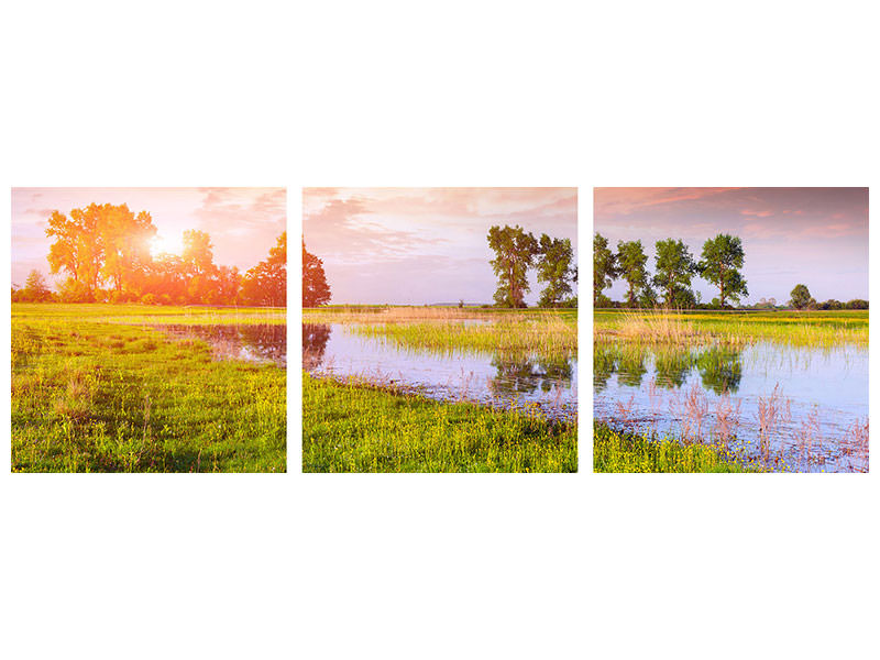 panoramic-3-piece-canvas-print-sunset-on-lake